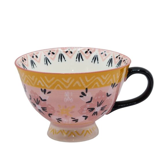 Bloom Pottery Set of 2 Pedestal Ceramic Tea Cups Coffee Mug Hand-Painted Floral - Picture 10 of 16